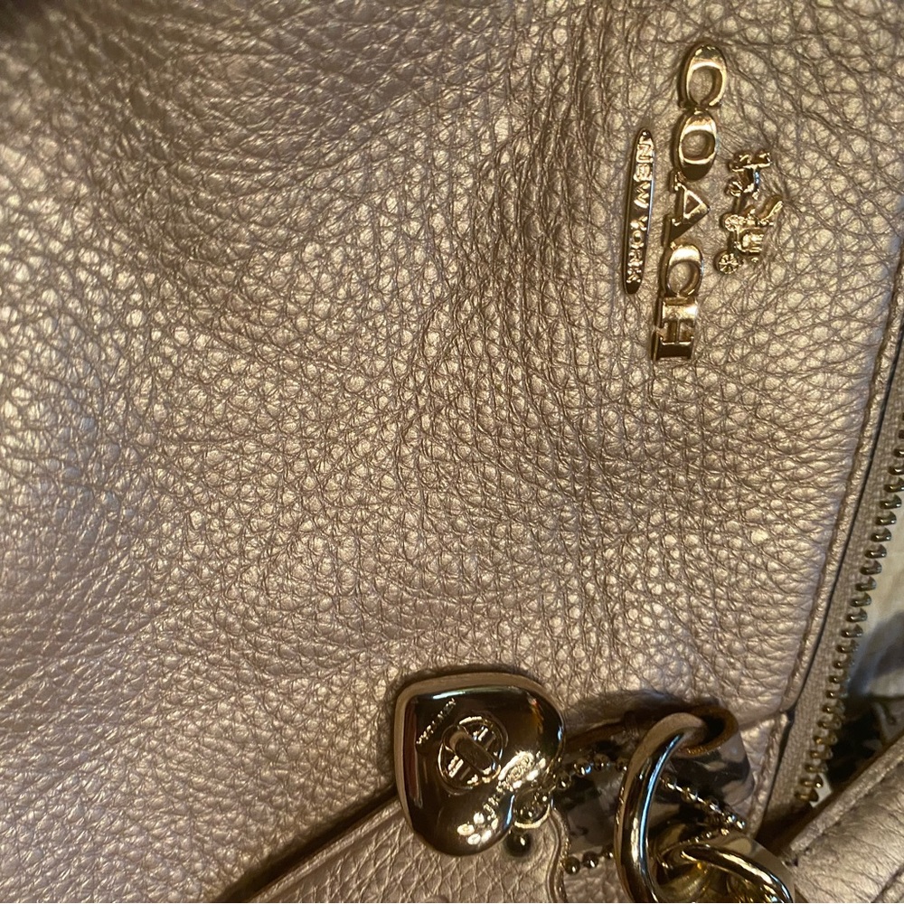 Coach Kelsey Satchel  Metallic Platinum/Gold Leather Bag with Reptile Trim - Picture 7 of 14